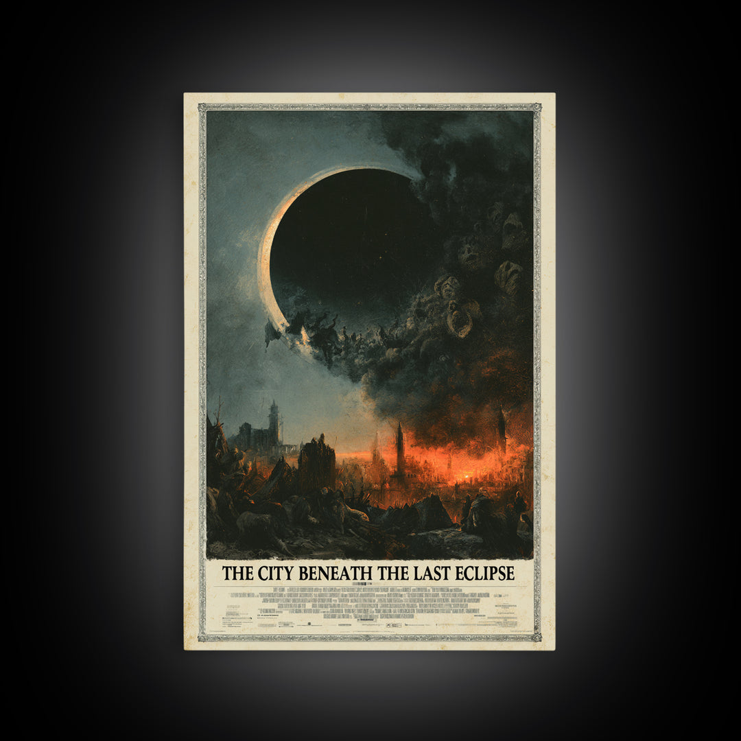 The City Beneath The Last Eclipse, English Language Horror Movie Poster, Dark Romantic Horror Art, Gothic Cinema Wall Art, Canvas Print