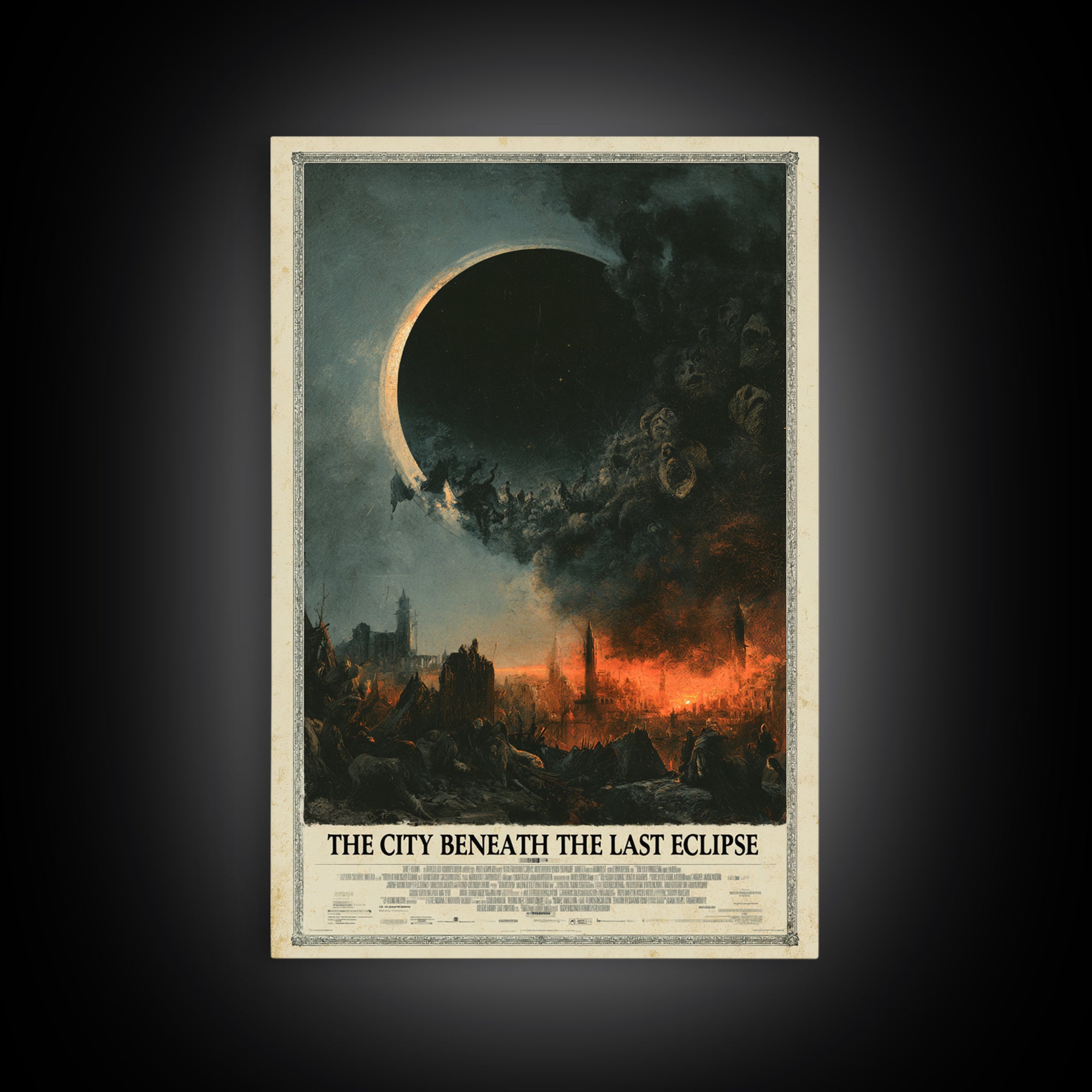 The City Beneath The Last Eclipse, English Language Horror Movie Poster, Dark Romantic Horror Art, Gothic Cinema Wall Art, Canvas Print
