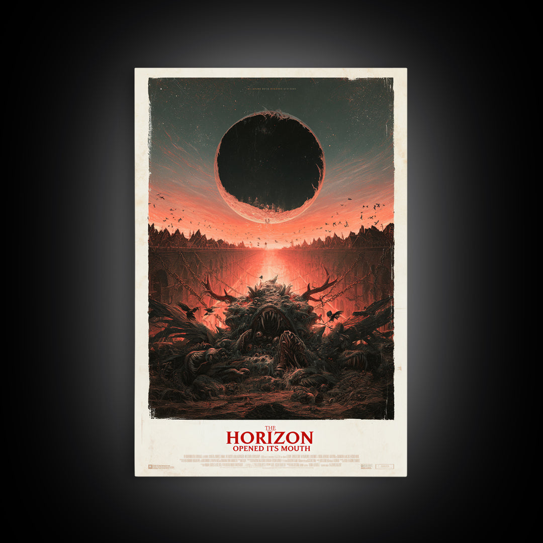 The Horizon Opened Its Mouth, English Language Horror Movie Poster, Architectural Etching Art, Retro Horror Movie Art