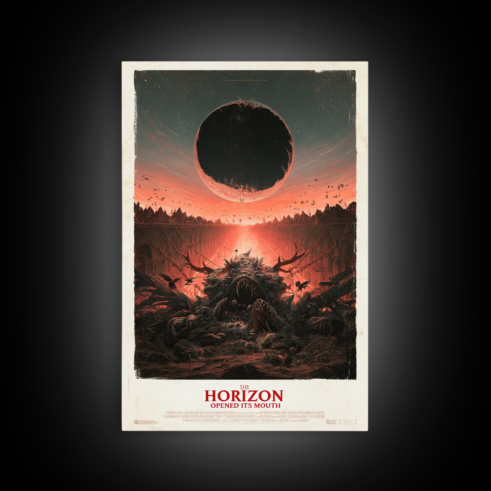 The Horizon Opened Its Mouth, English Language Horror Movie Poster, Architectural Etching Art, Retro Horror Movie Art