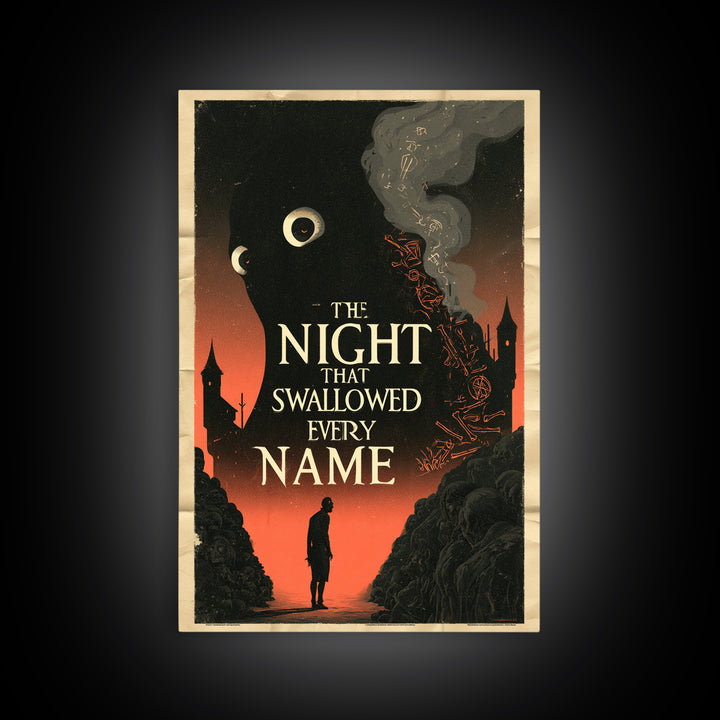 The Night That Swallowed Every Name, English Language Horror Movie Poster, 1930s Horror Art, Gothic Cinema Wall Art, Canvas Print