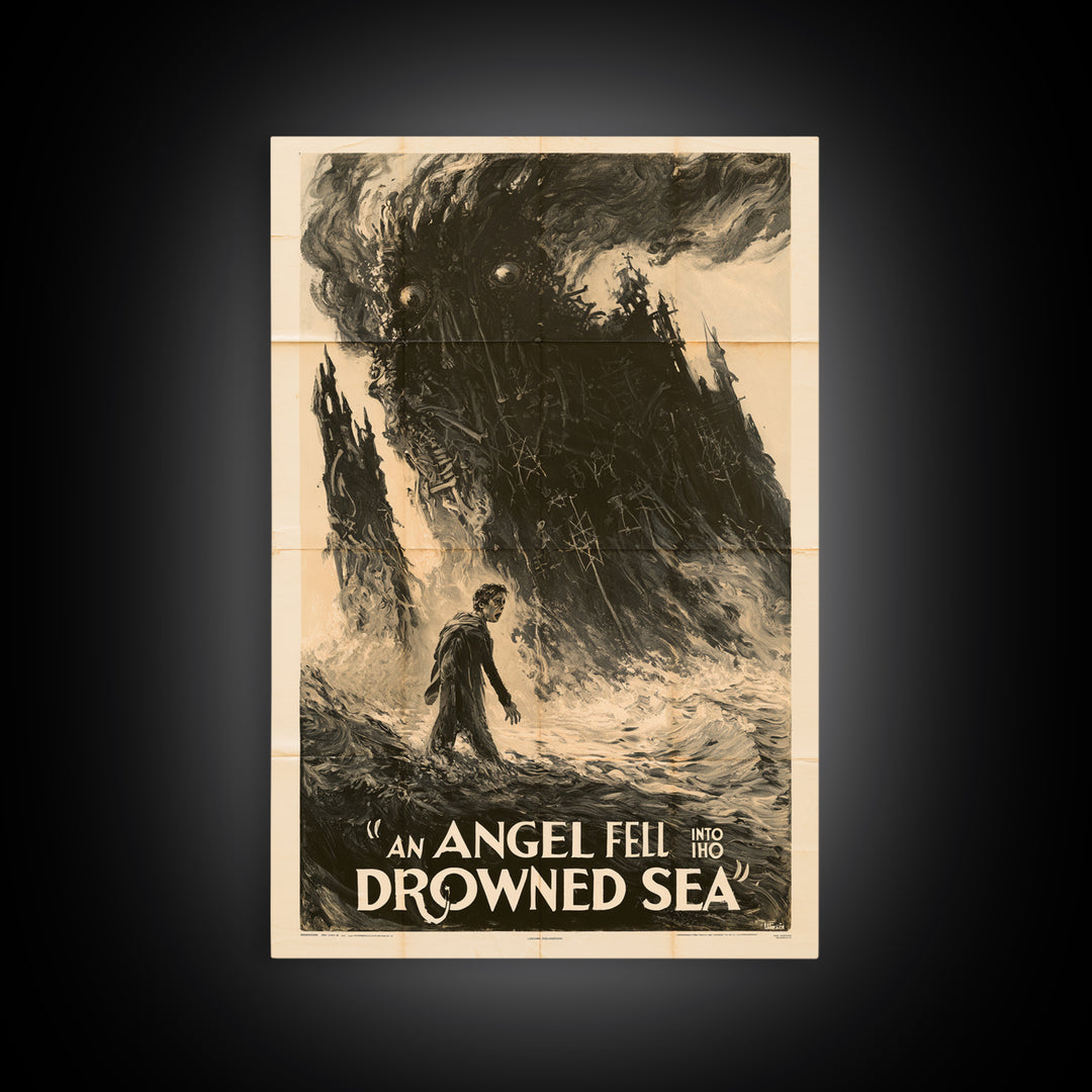 An Angel Fell Into The Drowned Sea, English Language Horror Movie Poster, 1930s Horror Art, Gothic Cinema Wall Art, Canvas Print