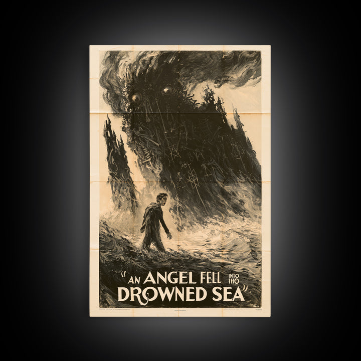 An Angel Fell Into The Drowned Sea, English Language Horror Movie Poster, 1930s Horror Art, Gothic Cinema Wall Art, Canvas Print
