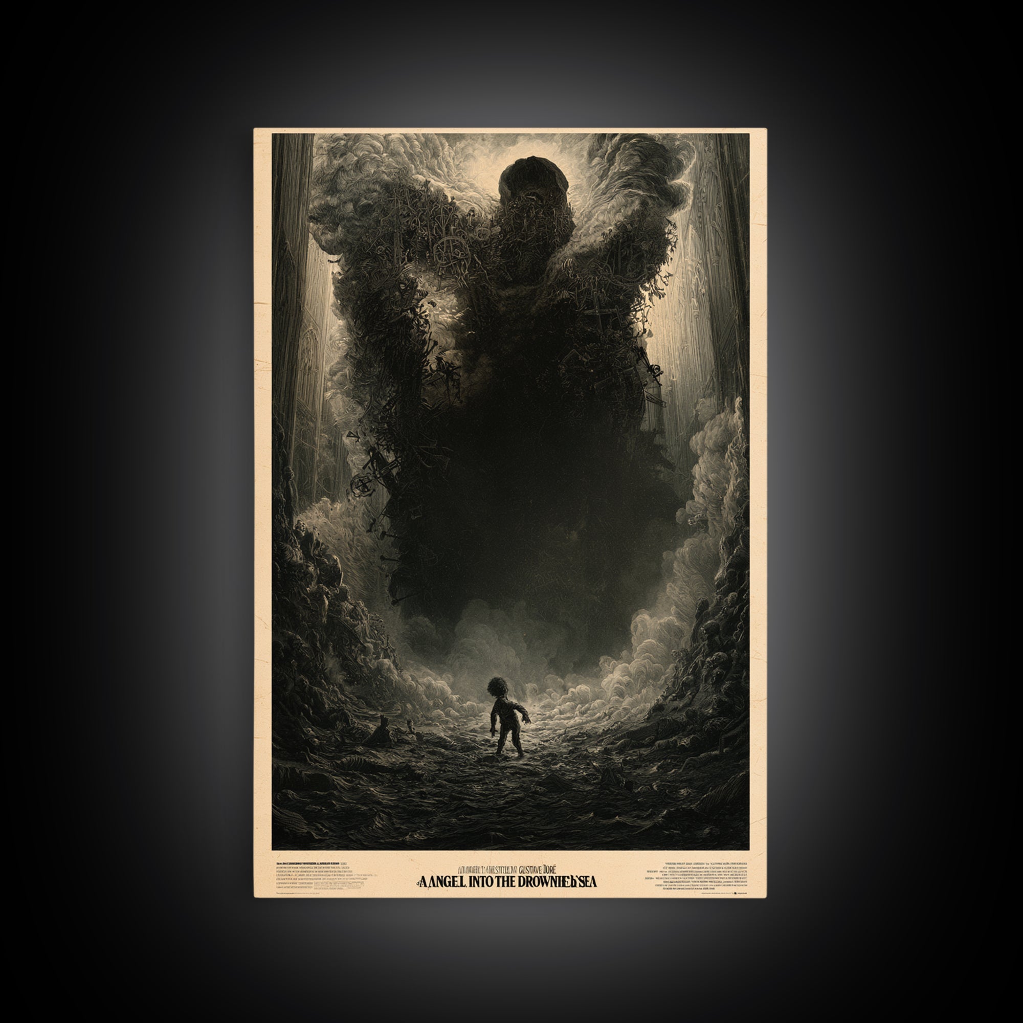 An Angel Fell Into The Drowned Sea, English Language Horror Movie Poster, Gothic Engraving Art, Cult Horror Poster, Framed Canvas Print