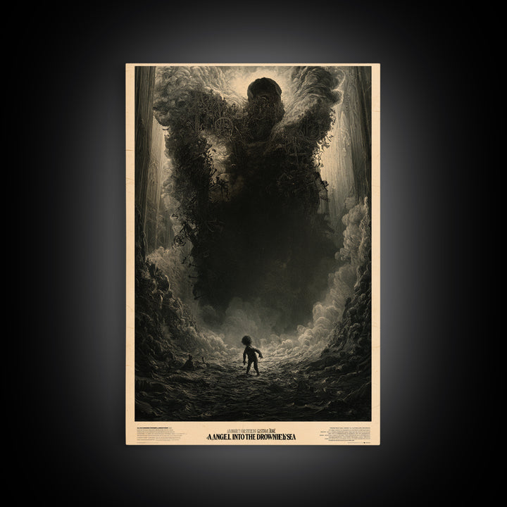 An Angel Fell Into The Drowned Sea, English Language Horror Movie Poster, Gothic Engraving Art, Cult Horror Poster, Framed Canvas Print