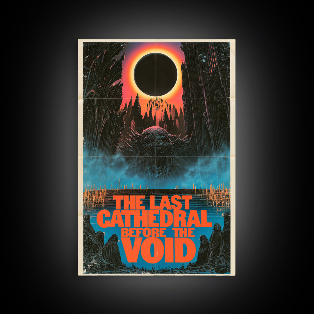 The Last Cathedral Before The Void, English Language Horror Movie Poster, 1980s Vhs Nightmare Cover Inspired Art, Gothic Cinema Wall Art
