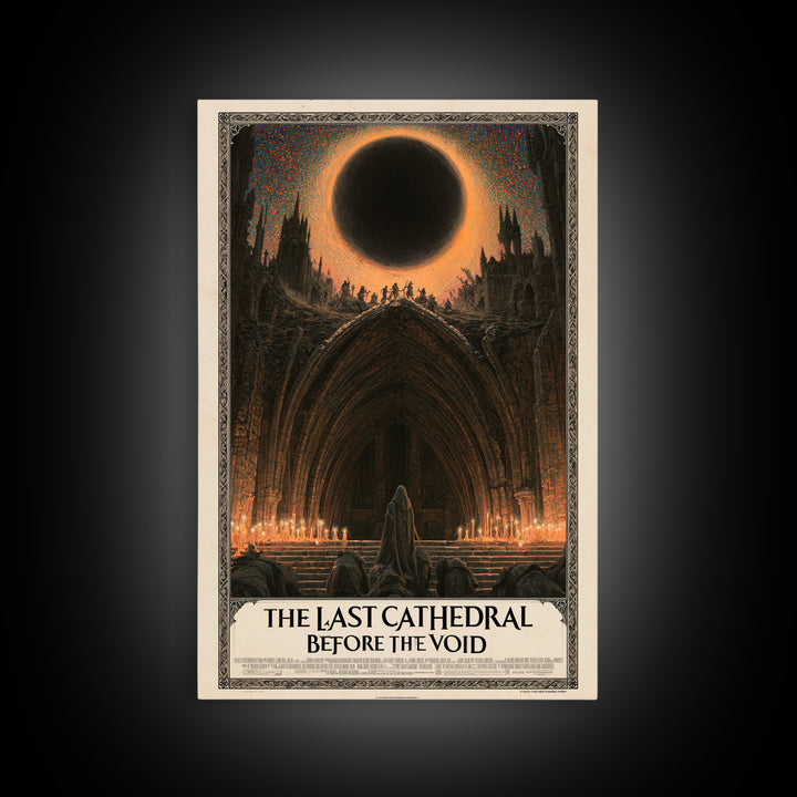 The Last Cathedral Before The Void, English Language Horror Movie Poster, Stained Glass Gothic Art, Retro Horror Movie Art