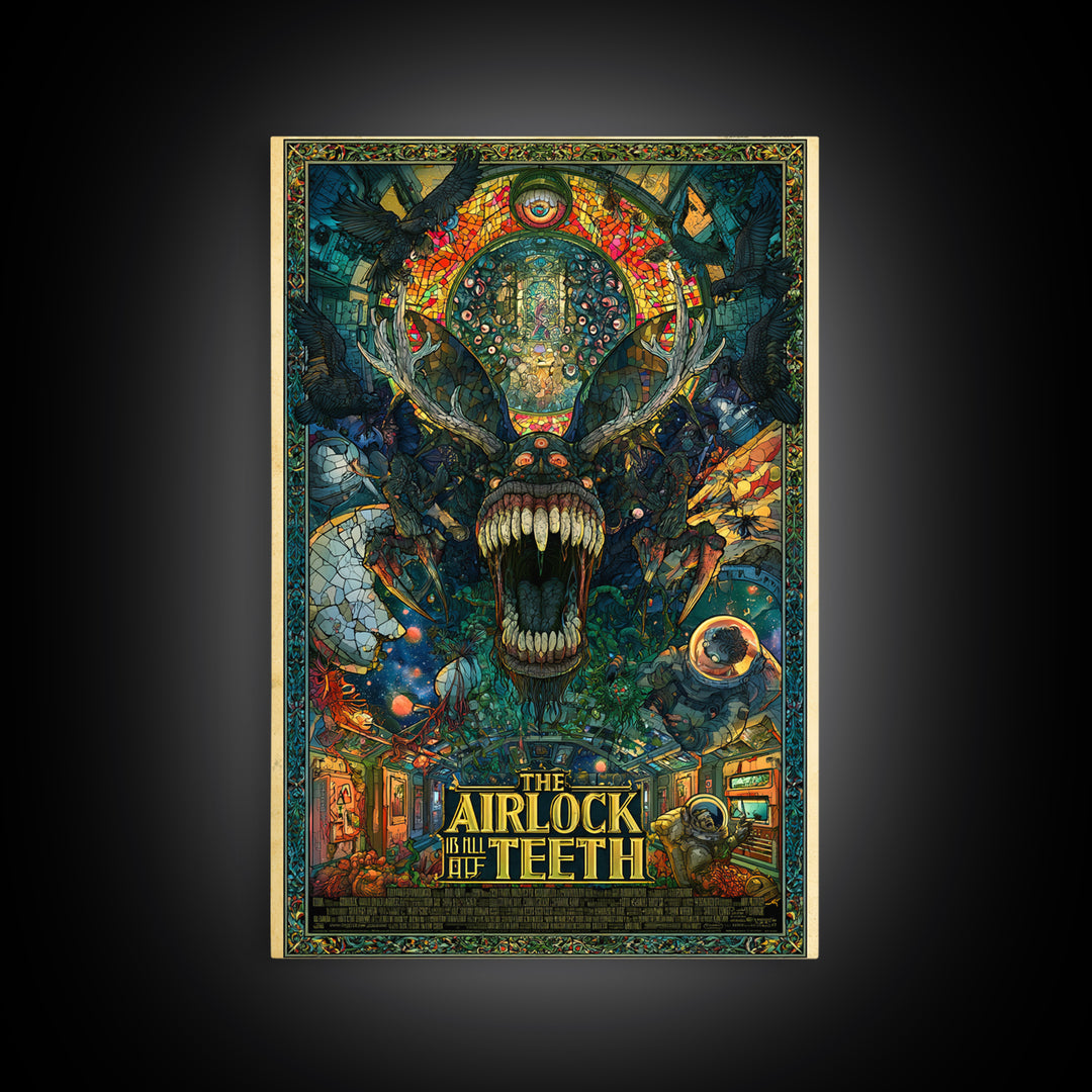 The Airlock Is Full Of Teeth, English Language Horror Movie Poster, Stained Glass Gothic Art, Classic Monster Poster, Canvas Print