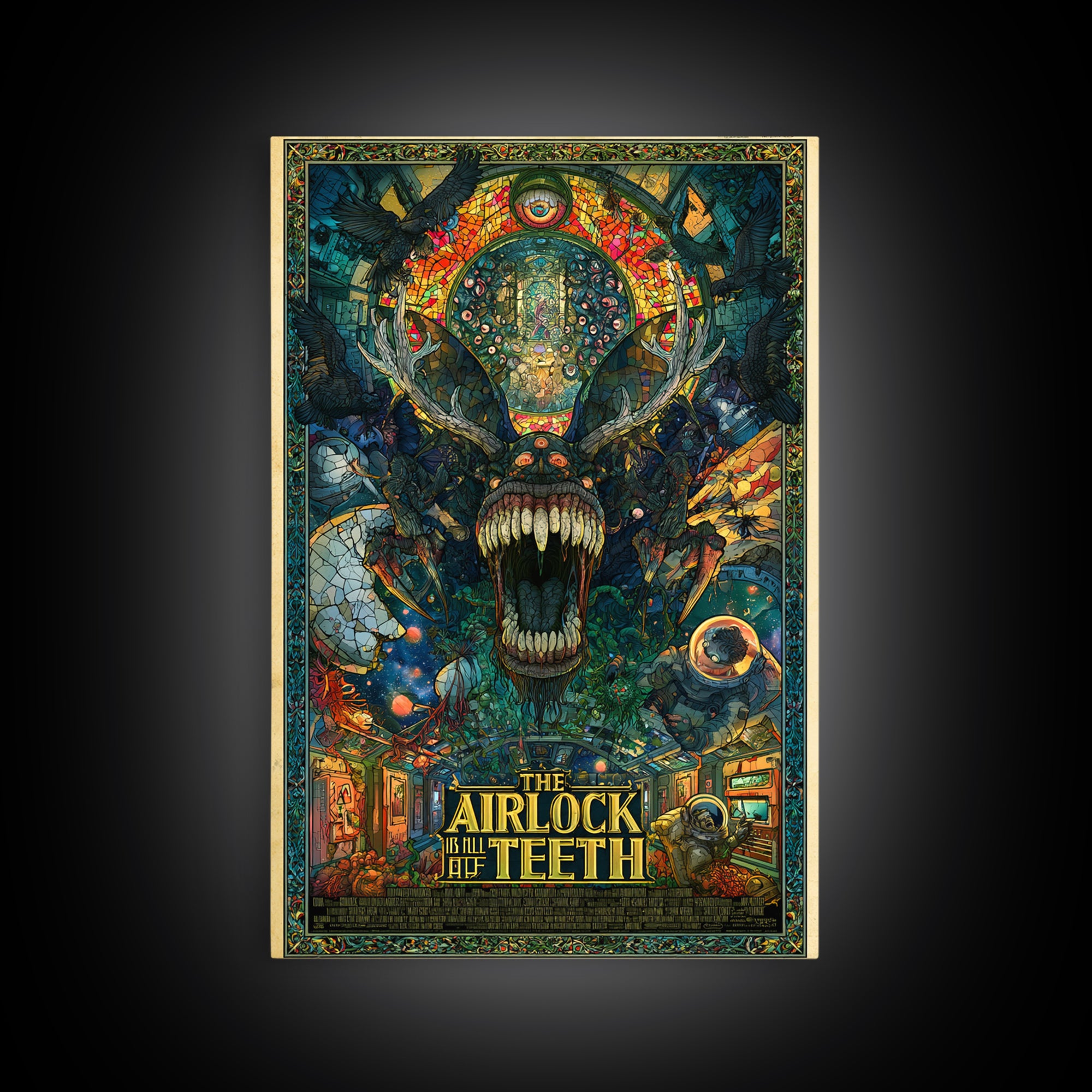 The Airlock Is Full Of Teeth, English Language Horror Movie Poster, Stained Glass Gothic Art, Classic Monster Poster, Canvas Print