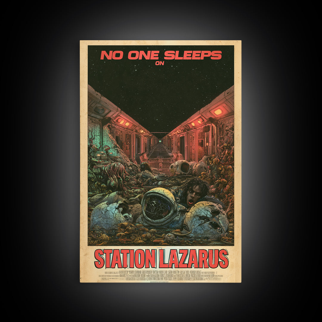 No One Sleeps On Station Lazarus, English Language Horror Movie Poster, Stained Glass Gothic Art, Cult Horror Poster, Canvas Print