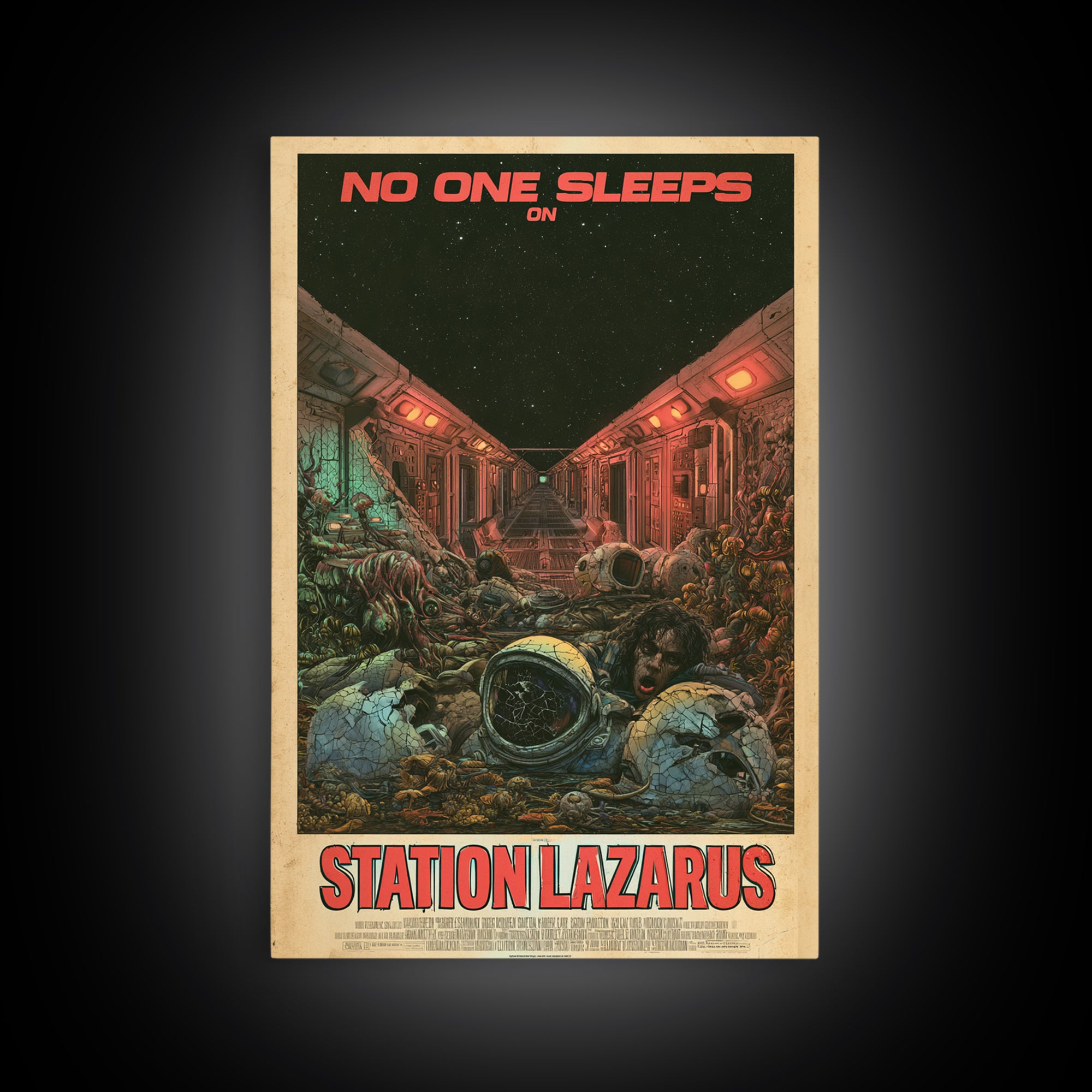 No One Sleeps On Station Lazarus, English Language Horror Movie Poster, Stained Glass Gothic Art, Cult Horror Poster, Canvas Print