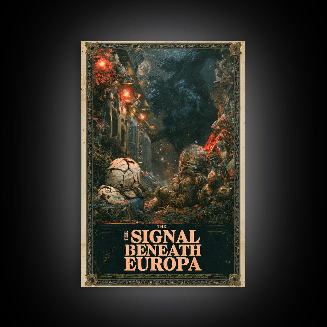 The Signal Beneath Europa, English Language Horror Movie Poster, Gothic Nightmare Art, Retro Horror Movie Art, Framed Canvas Print