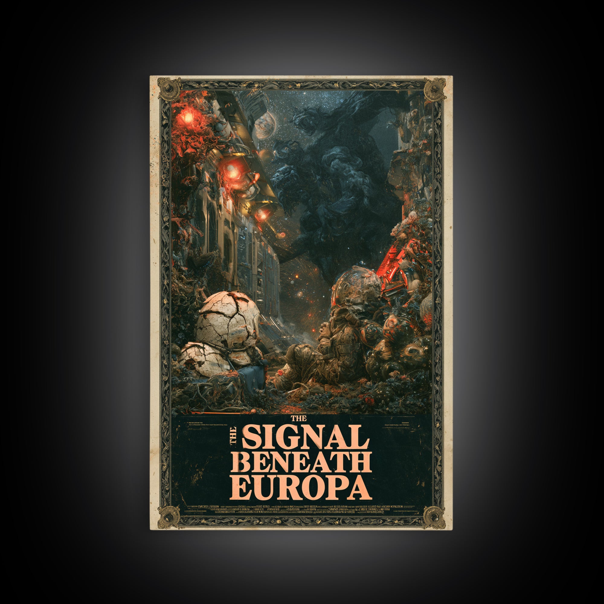 The Signal Beneath Europa, English Language Horror Movie Poster, Gothic Nightmare Art, Retro Horror Movie Art, Framed Canvas Print