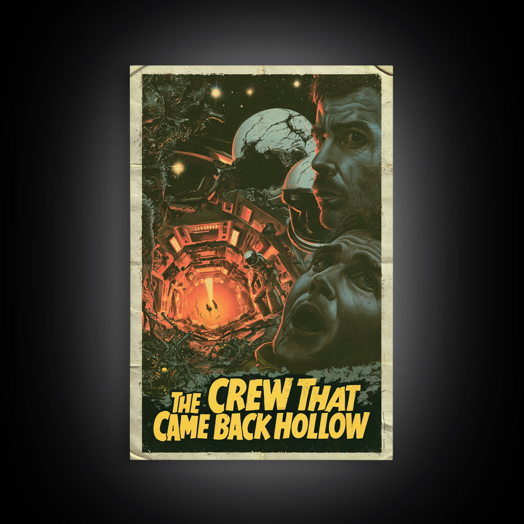 The Crew That Came Back Hollow, English Language Horror Movie Poster, 1970s Horror Art, Cult Horror Poster, Framed Canvas Print
