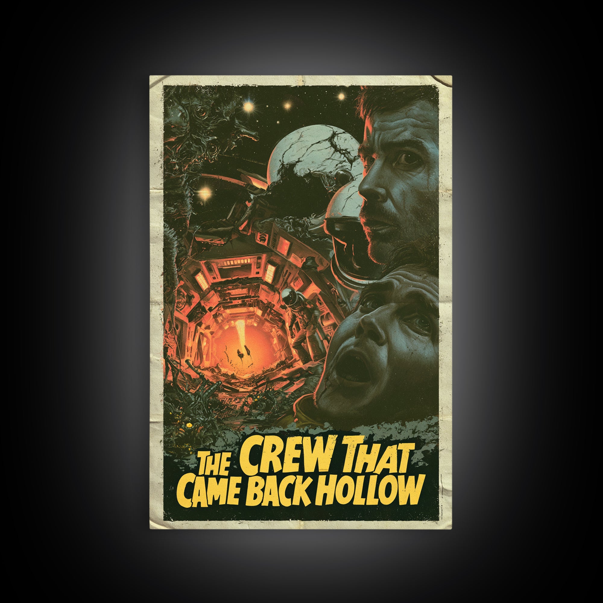 The Crew That Came Back Hollow, English Language Horror Movie Poster, 1970s Horror Art, Cult Horror Poster, Framed Canvas Print