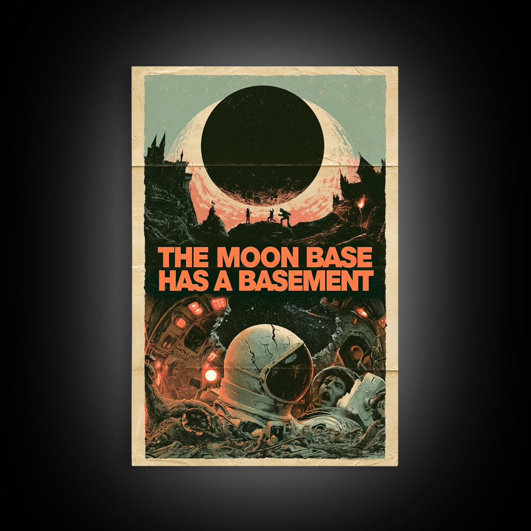 The Moon Base Has A Basement, English Language Horror Movie Poster, 1960s Horror Art, Gothic Cinema Wall Art, Framed Canvas Print