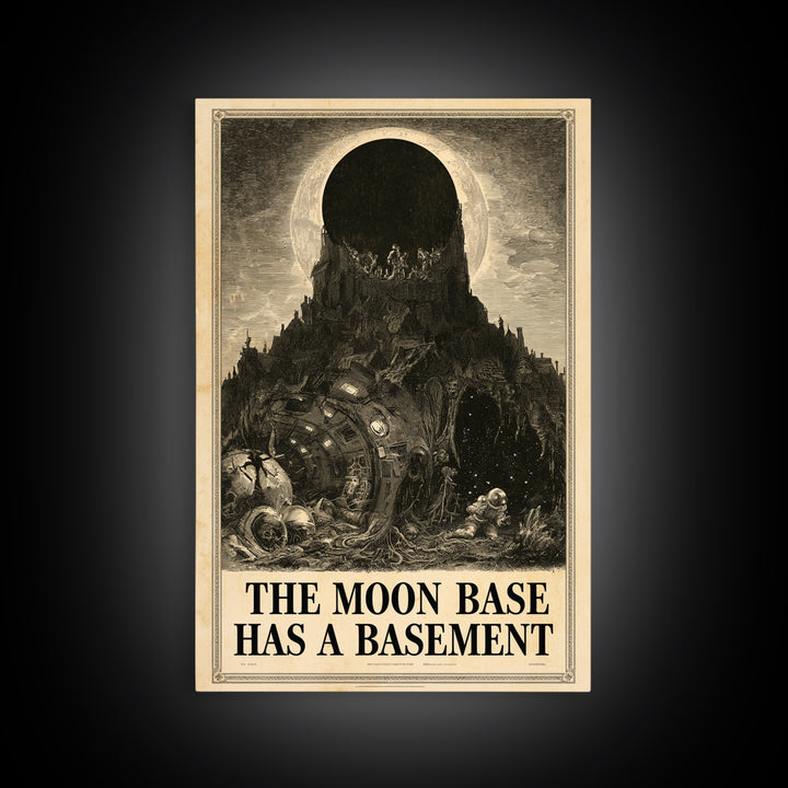 The Moon Base Has A Basement, English Language Horror Movie Poster, Gothic Engraving Art, Cult Horror Poster, Canvas Print