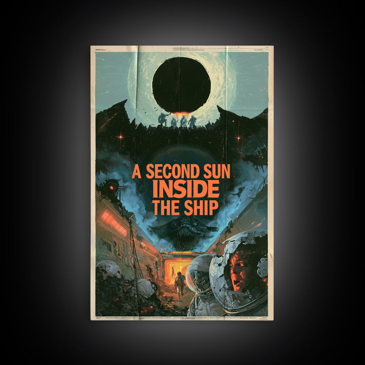 A Second Sun Inside The Ship, English Language Horror Movie Poster, 1980s Vhs Nightmare Cover Inspired Art, Gothic Cinema Wall Art