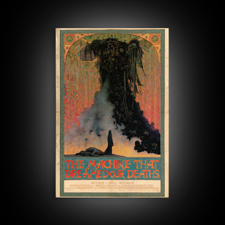 The Machine That Dreamed Our Deaths, English Language Horror Movie Poster, Stained Glass Gothic Art, Retro Horror Movie Art, Canvas Print