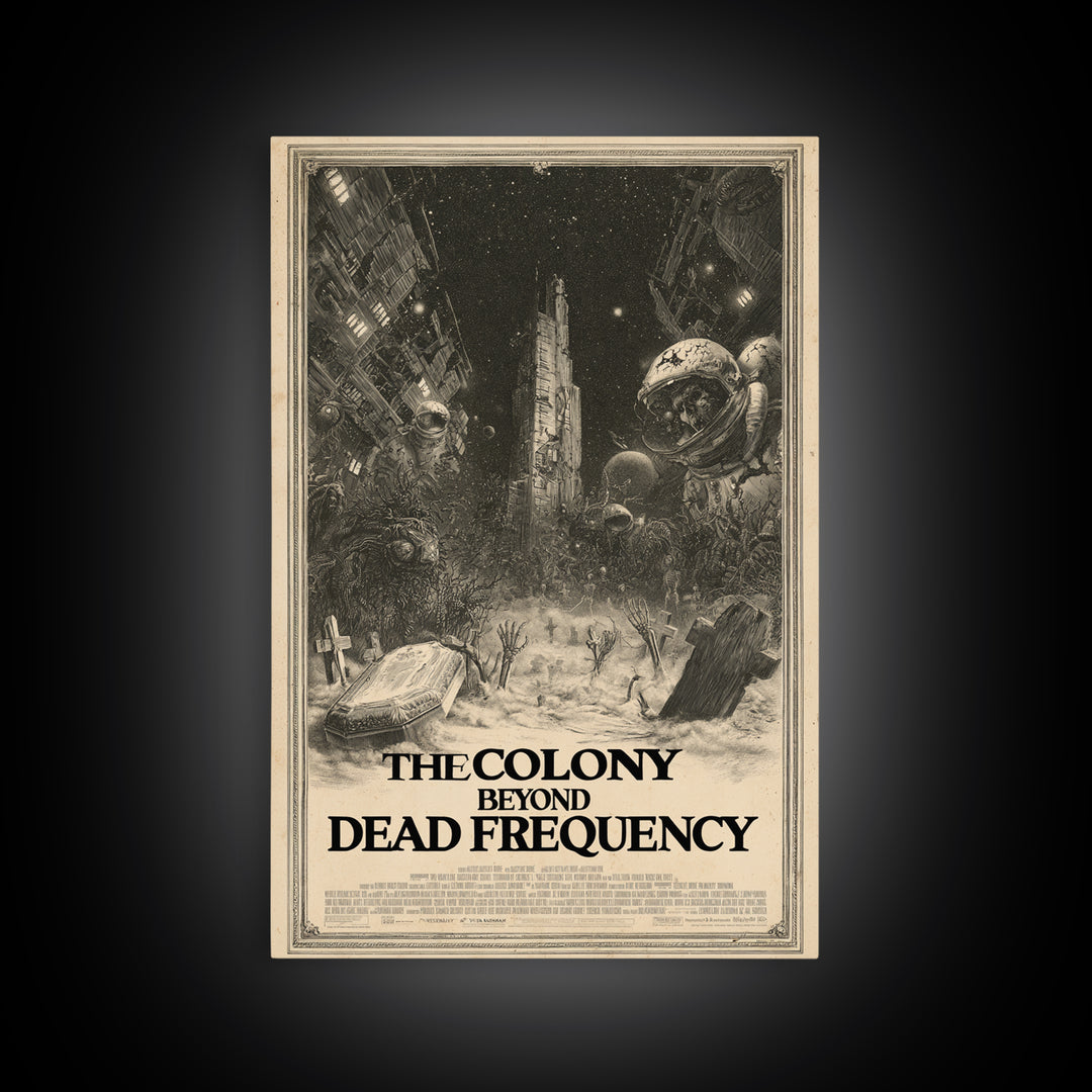 The Colony Beyond The Dead Frequency, English Language Horror Movie Poster, Gothic Engraving Art, Gothic Cinema Wall Art
