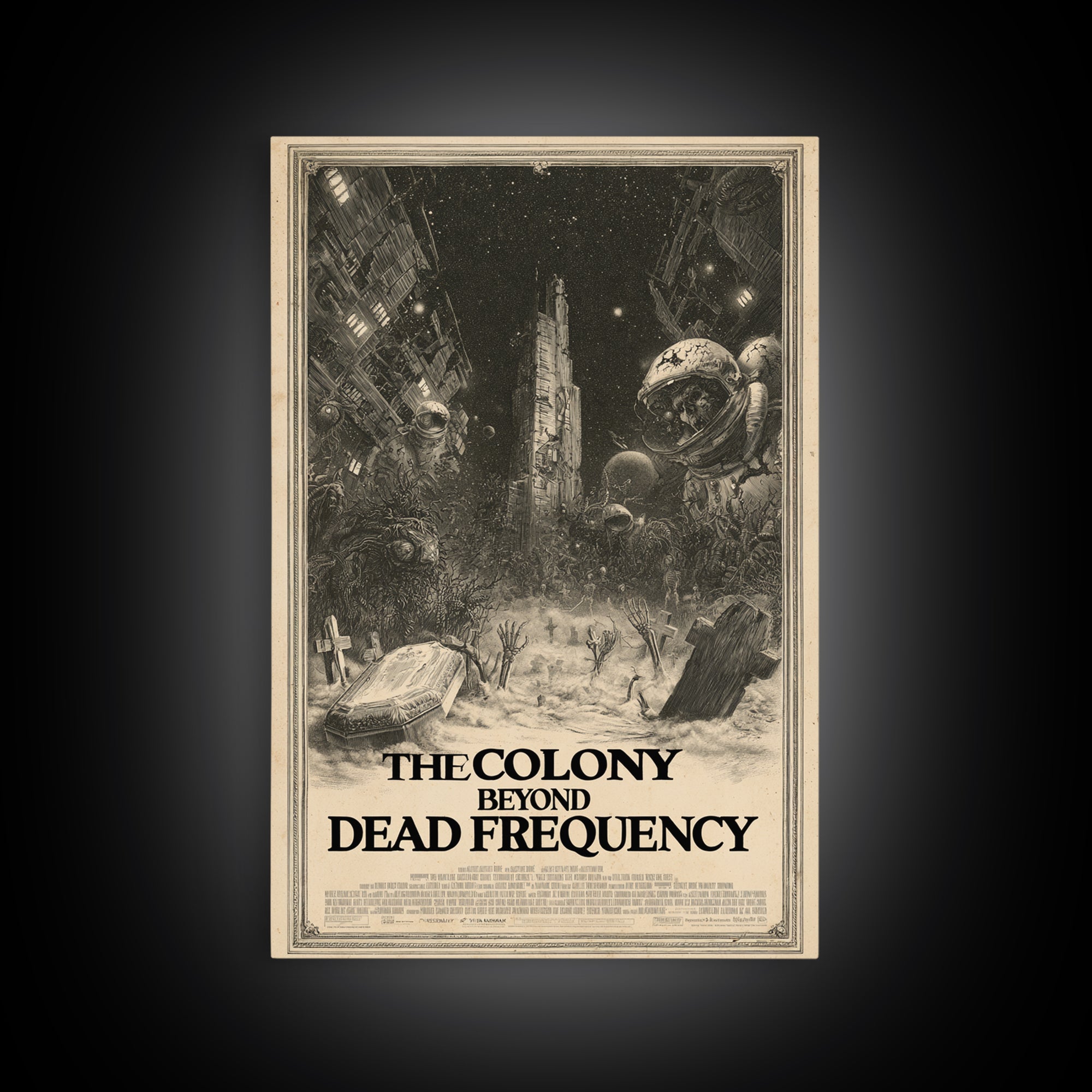 The Colony Beyond The Dead Frequency, English Language Horror Movie Poster, Gothic Engraving Art, Gothic Cinema Wall Art