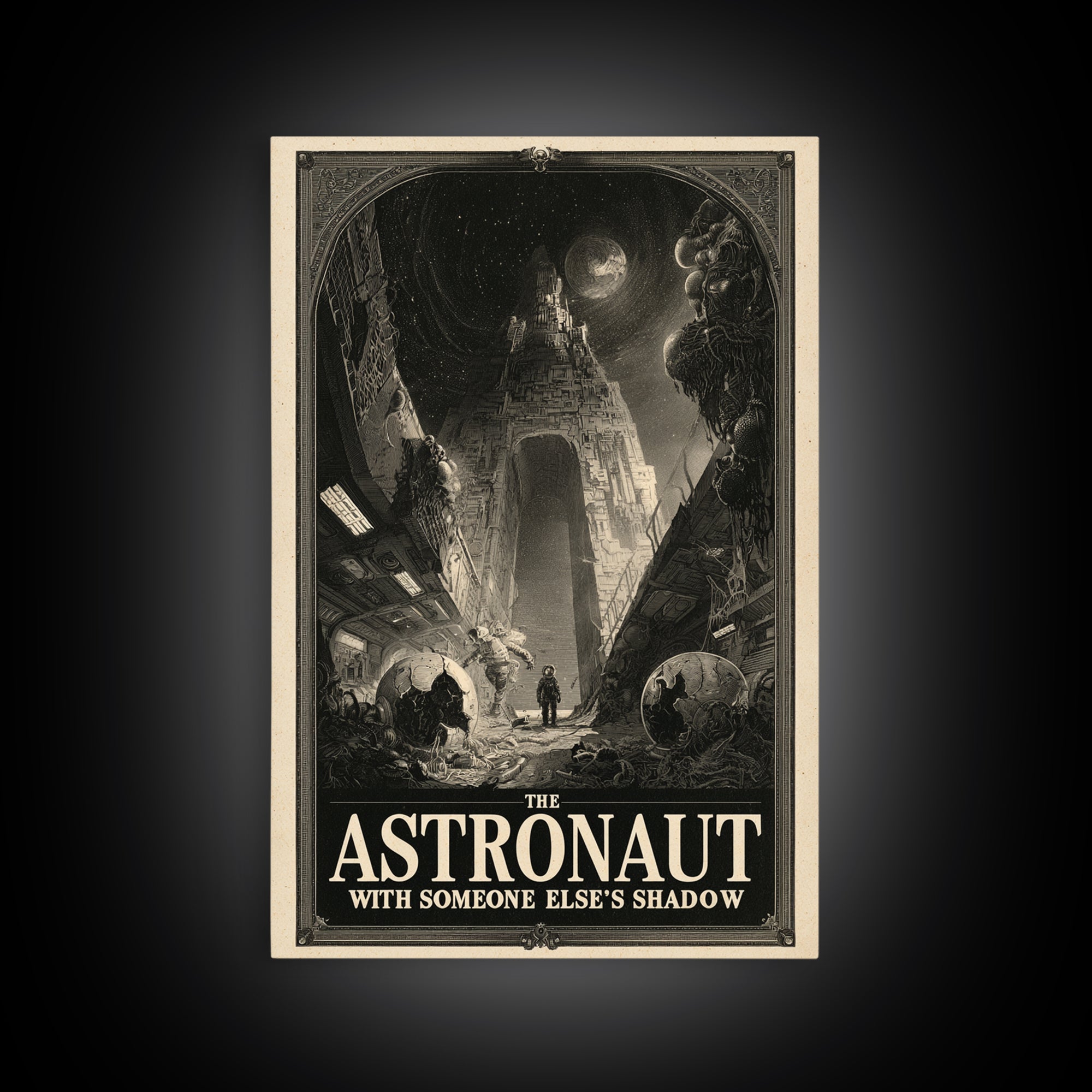The Astronaut With Someone Else'S Shadow, English Language Horror Movie Poster, Gothic Engraving Art, Classic Monster Poster