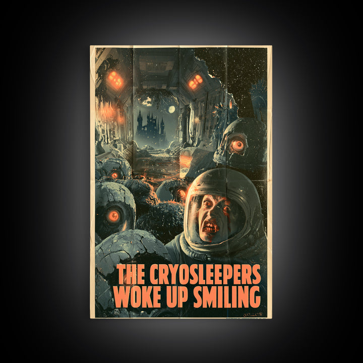 The Cryosleepers Woke Up Smiling, English Language Horror Movie Poster, 1930s Horror Art, Retro Horror Movie Art, Canvas Print