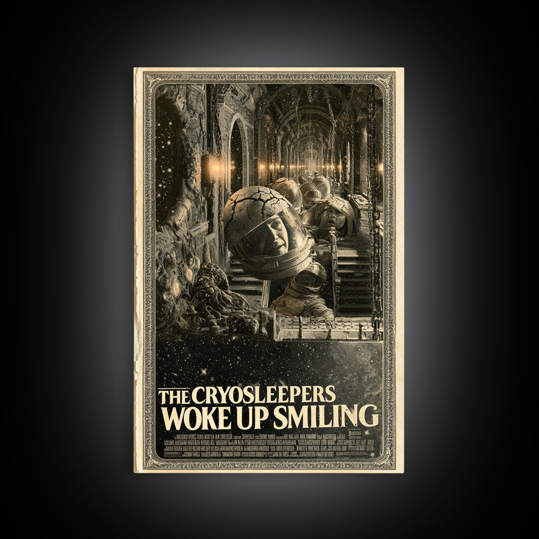 The Cryosleepers Woke Up Smiling, English Language Horror Movie Poster, Architectural Etching Art, Classic Monster Poster