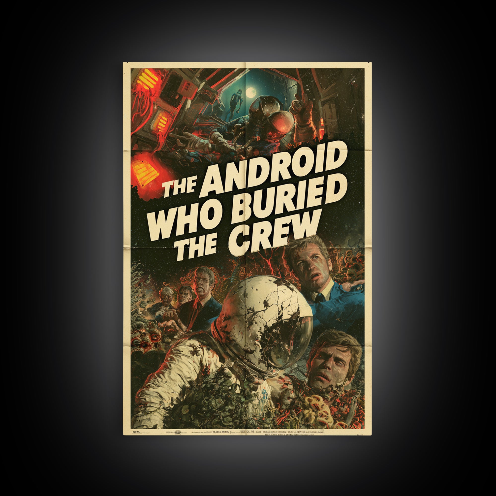 The Android Who Buried The Crew, English Language Horror Movie Poster, Giallo Horror Art, Gothic Cinema Wall Art, Canvas Print