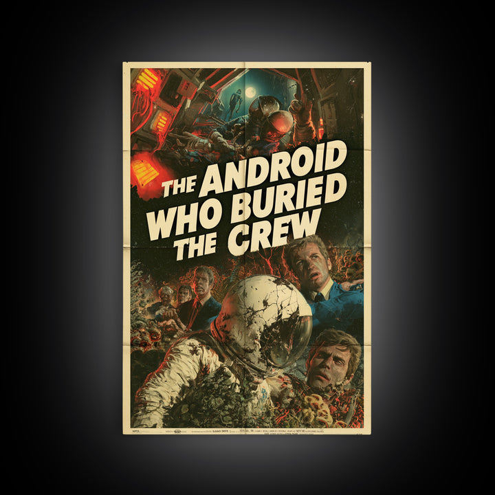 The Android Who Buried The Crew, English Language Horror Movie Poster, Giallo Horror Art, Gothic Cinema Wall Art, Canvas Print