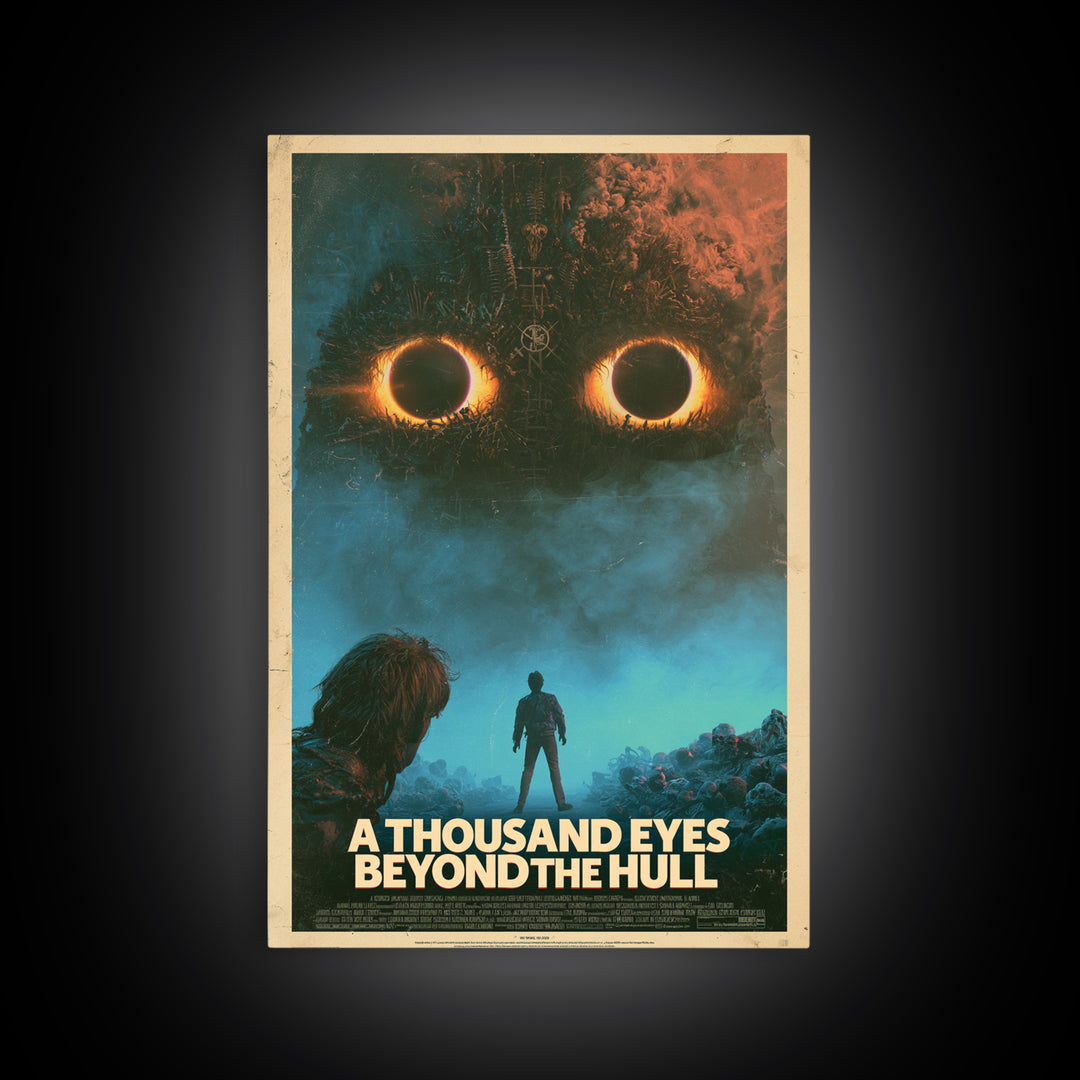 A Thousand Eyes Beyond The Hull, English Language Horror Movie Poster, 1980s Vhs Nightmare Cover Inspired Art, Retro Horror Movie Art