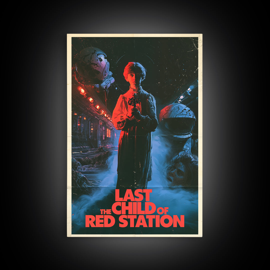 The Last Child Of Red Station, English Language Horror Movie Poster, 1980s Vhs Nightmare Cover Inspired Art, Retro Horror Movie Art