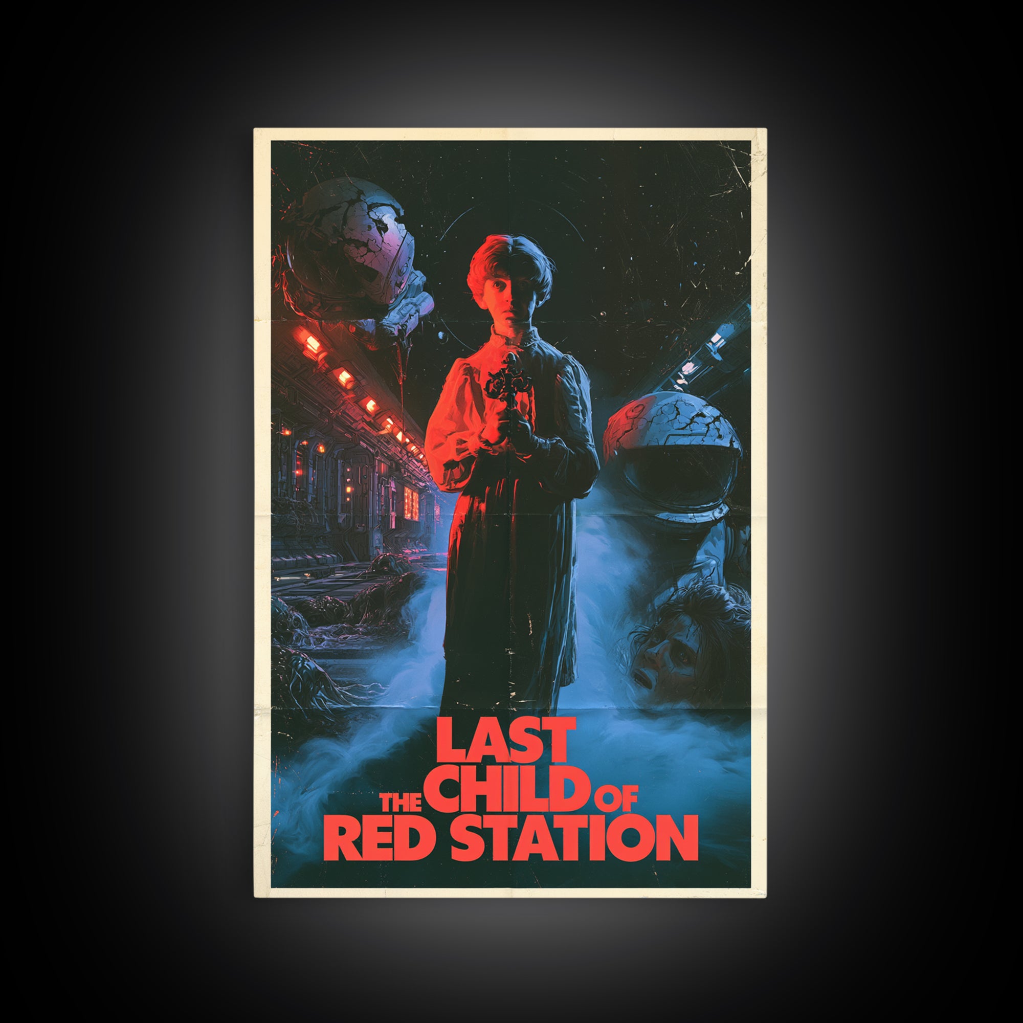 The Last Child Of Red Station, English Language Horror Movie Poster, 1980s Vhs Nightmare Cover Inspired Art, Retro Horror Movie Art