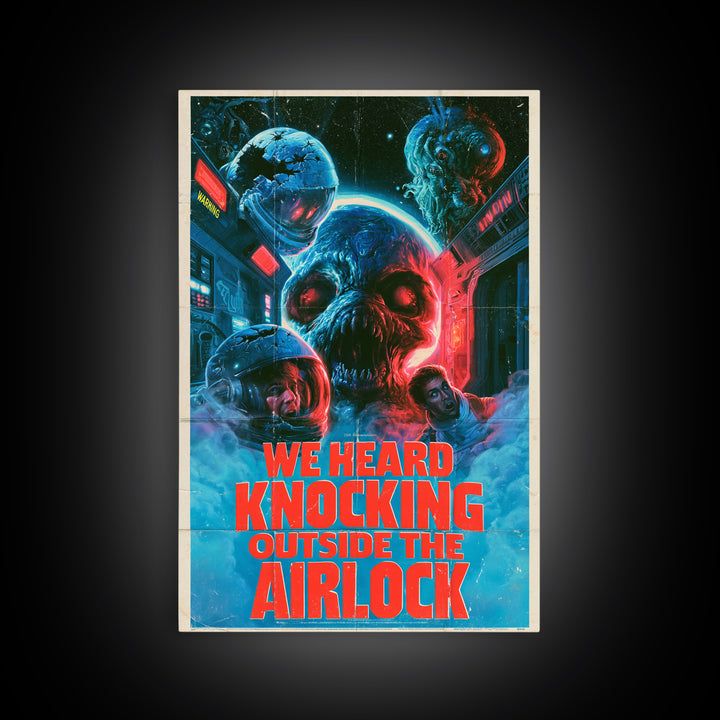 We Heard Knocking Outside The Airlock, English Language Horror Movie Poster, 1980s Vhs Nightmare Cover Inspired Art, Gothic Cinema Wall Art