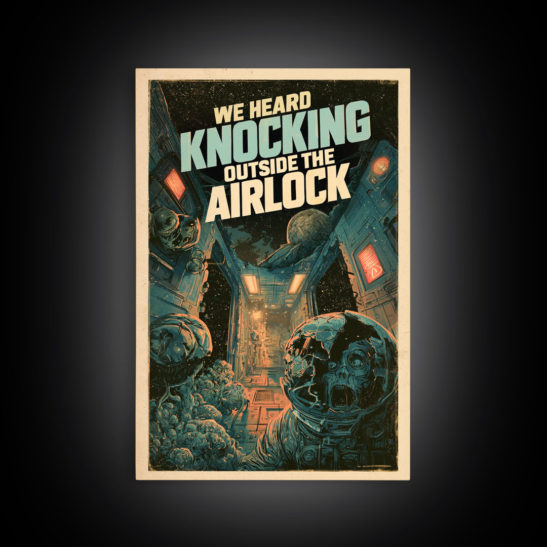 We Heard Knocking Outside The Airlock, English Language Horror Movie Poster, Decadent Line Art, Classic Monster Poster