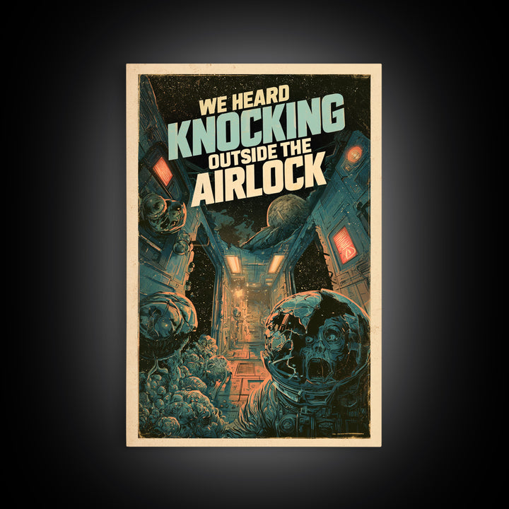 We Heard Knocking Outside The Airlock, English Language Horror Movie Poster, Decadent Line Art, Classic Monster Poster