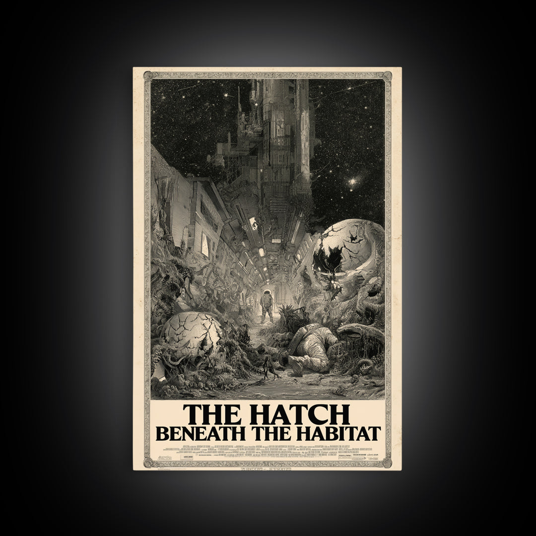 The Hatch Beneath The Habitat, English Language Horror Movie Poster, Gothic Engraving Art, Gothic Cinema Wall Art, Canvas Print