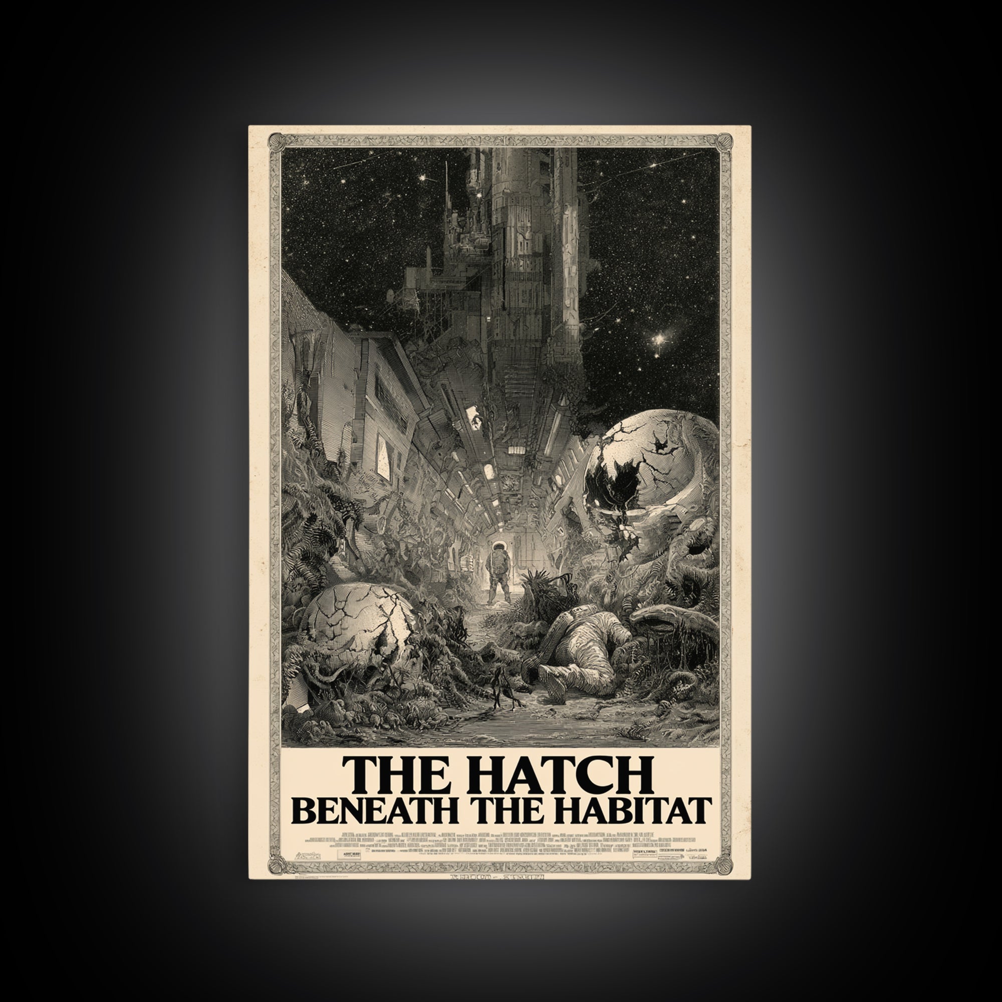 The Hatch Beneath The Habitat, English Language Horror Movie Poster, Gothic Engraving Art, Gothic Cinema Wall Art, Canvas Print