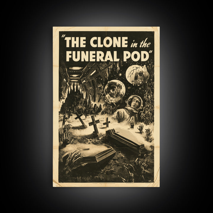 The Clone In The Funeral Pod, English Language Horror Movie Poster, 1930s Horror Art, Retro Horror Movie Art, Canvas Print
