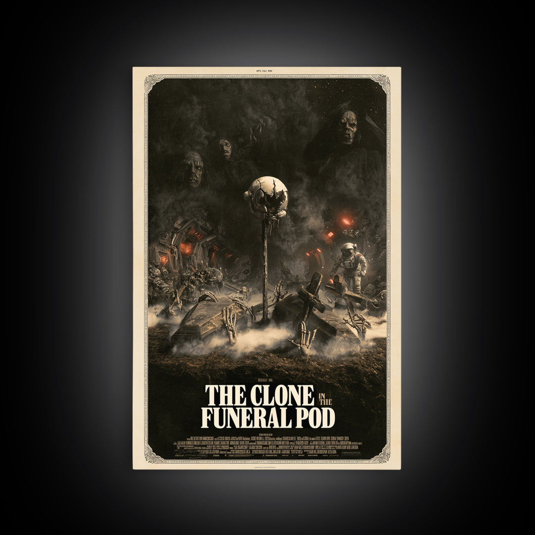 The Clone In The Funeral Pod, English Language Horror Movie Poster, Dark Romantic Horror Art, Gothic Cinema Wall Art, Framed Canvas Print