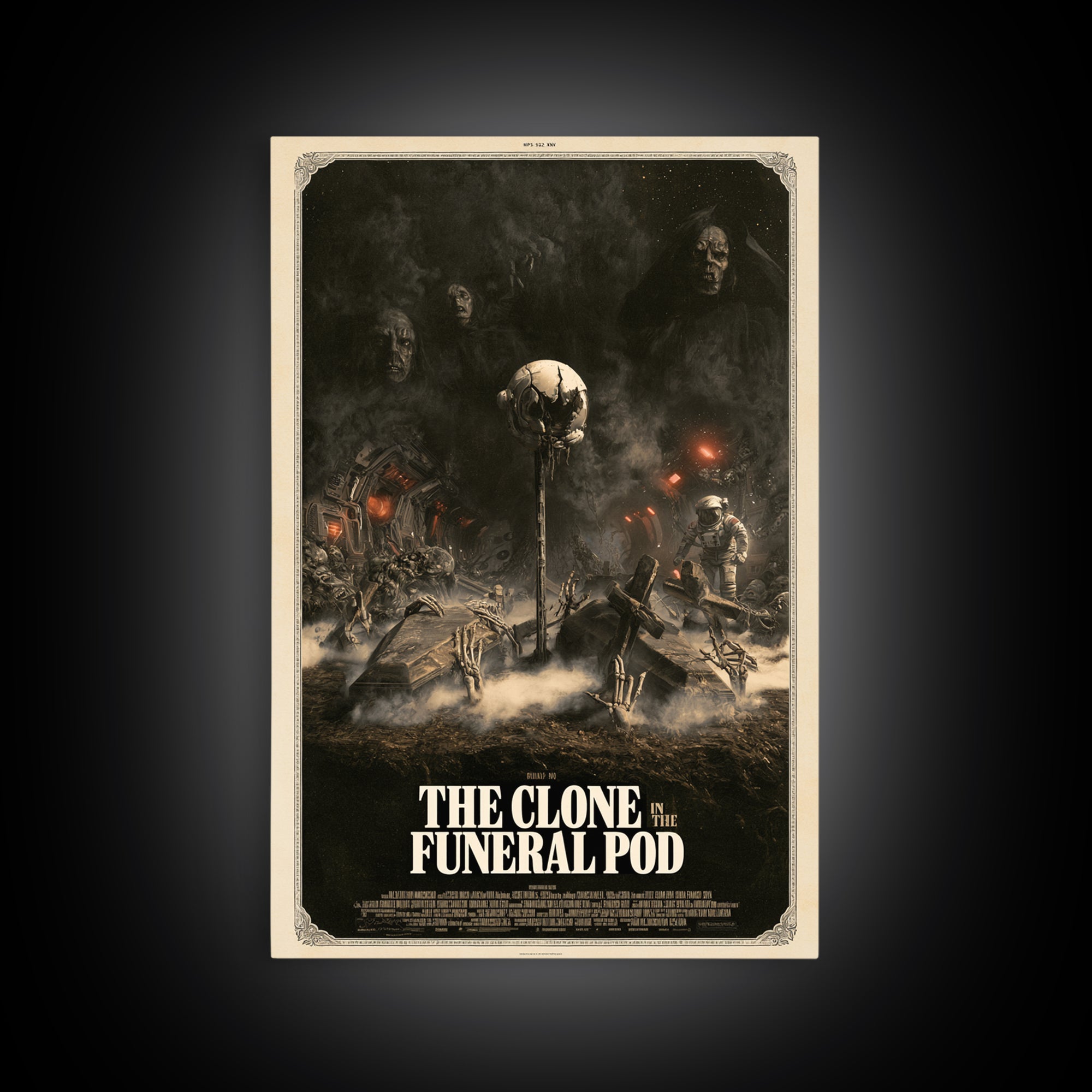 The Clone In The Funeral Pod, English Language Horror Movie Poster, Dark Romantic Horror Art, Gothic Cinema Wall Art, Framed Canvas Print