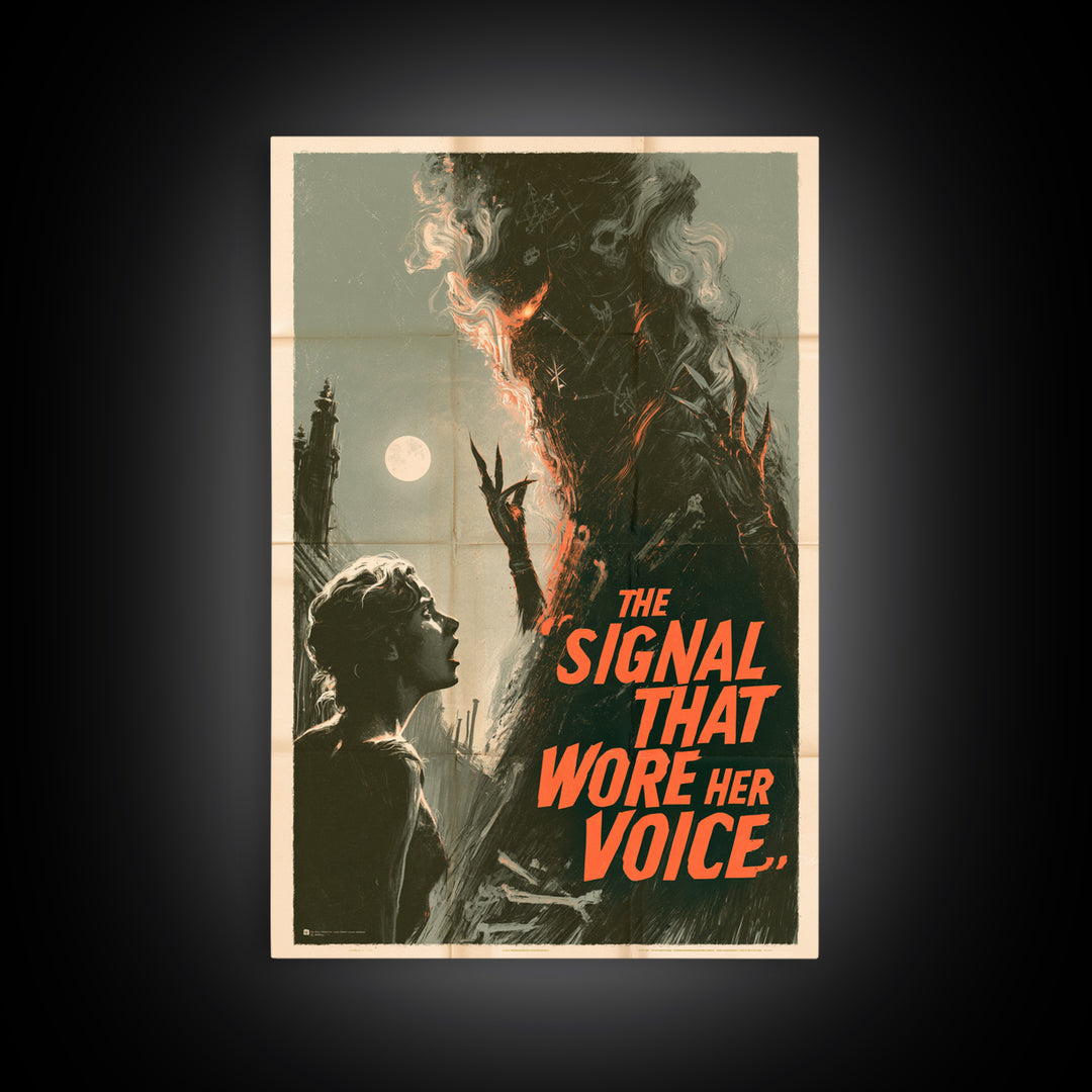 The Signal That Wore Her Voice, English Language Horror Movie Poster, Giallo Horror Art, Cult Horror Poster, Framed Canvas Print