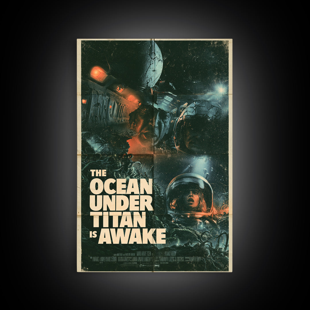 The Ocean Under Titan Is Awake, English Language Horror Movie Poster, 1970s Horror Art, Classic Monster Poster, Framed Canvas Print