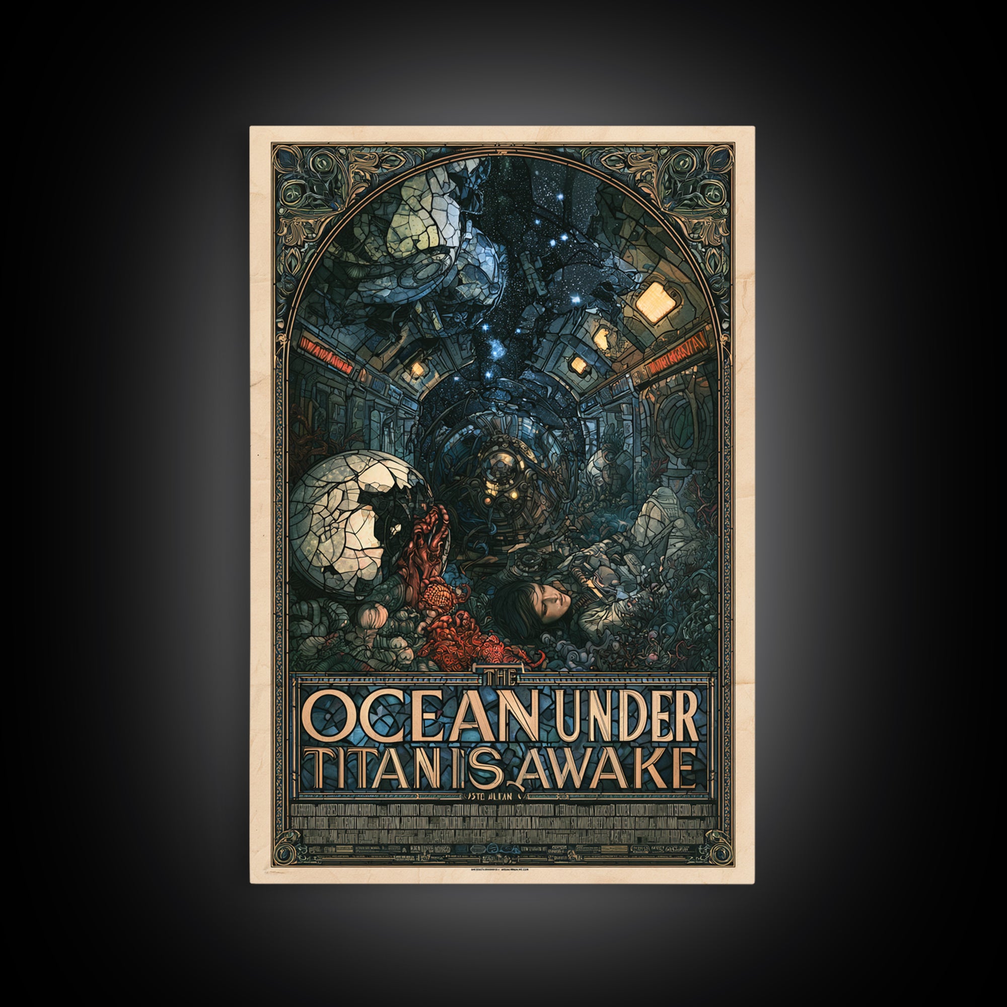 The Ocean Under Titan Is Awake, English Language Horror Movie Poster, Stained Glass Gothic Art, Cult Horror Poster, Canvas Print