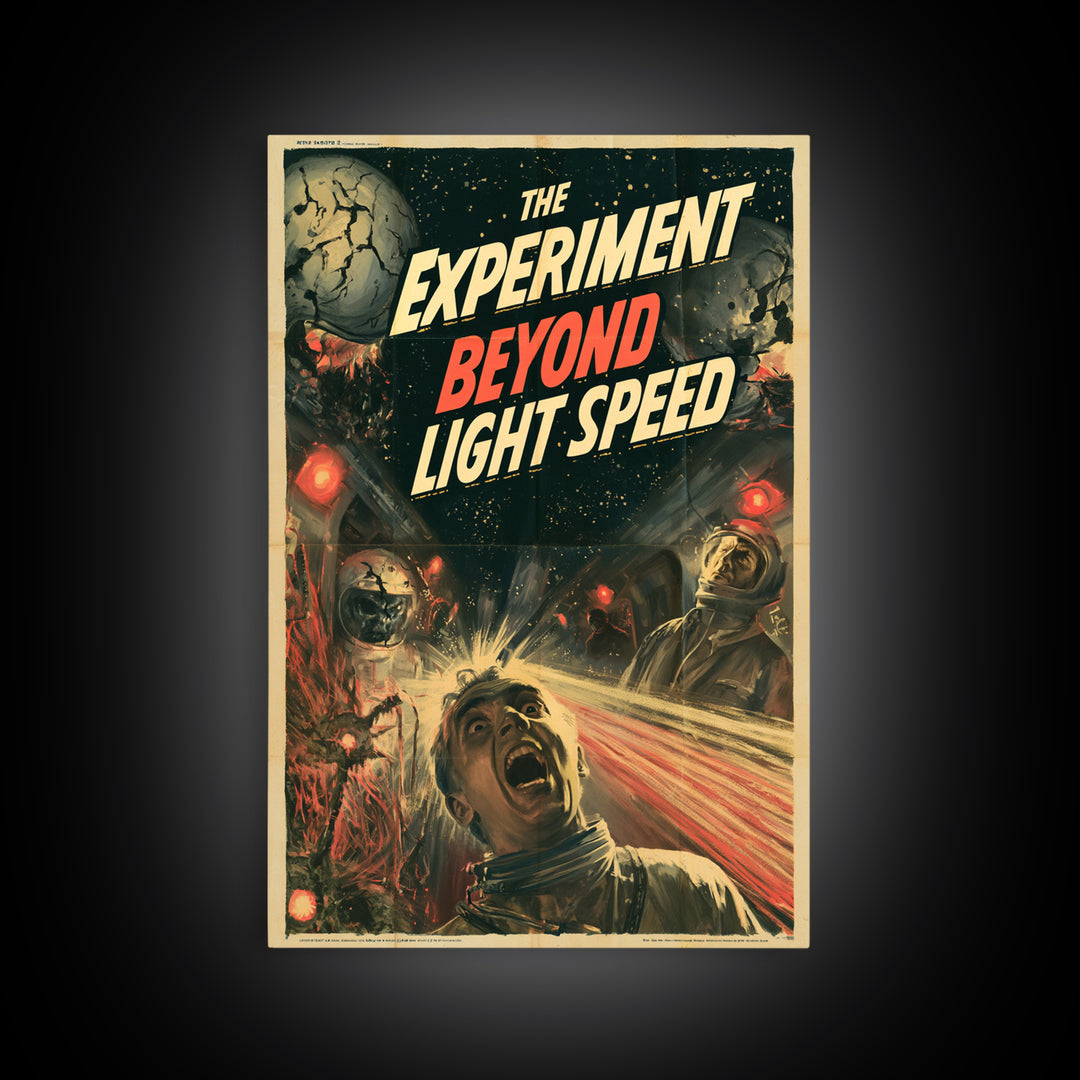 The Experiment Beyond Light Speed, English Language Horror Movie Poster, 1950s Creature-Feature One-Sheet Inspired Art, Cult Horror Poster
