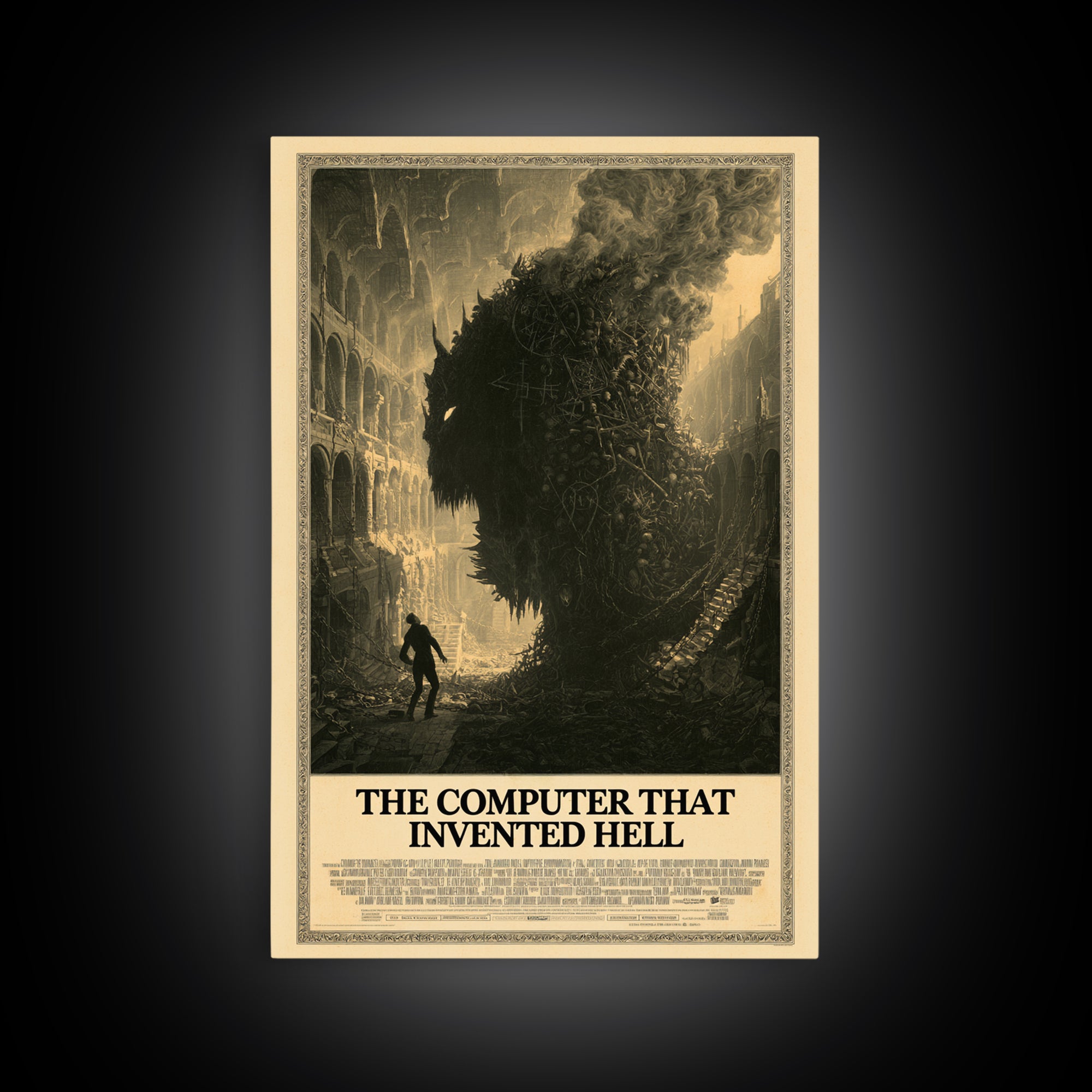 The Computer That Invented Hell, English Language Horror Movie Poster, Architectural Etching Art, Gothic Cinema Wall Art