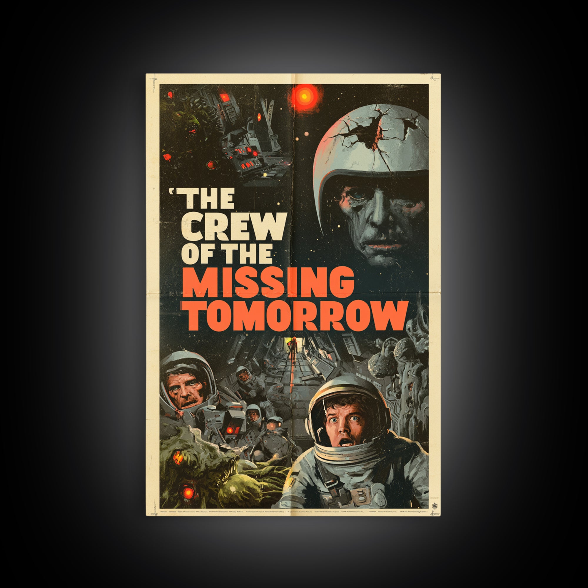 The Crew Of The Missing Tomorrow, English Language Horror Movie Poster, 1970s Horror Art, Retro Horror Movie Art, Framed Canvas Print