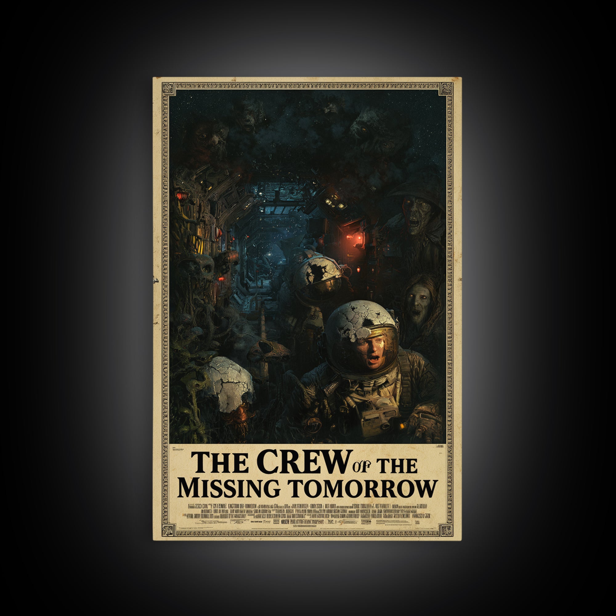 The Crew Of The Missing Tomorrow, English Language Horror Movie Poster, Dark Romantic Horror Art, Retro Horror Movie Art, Canvas Print