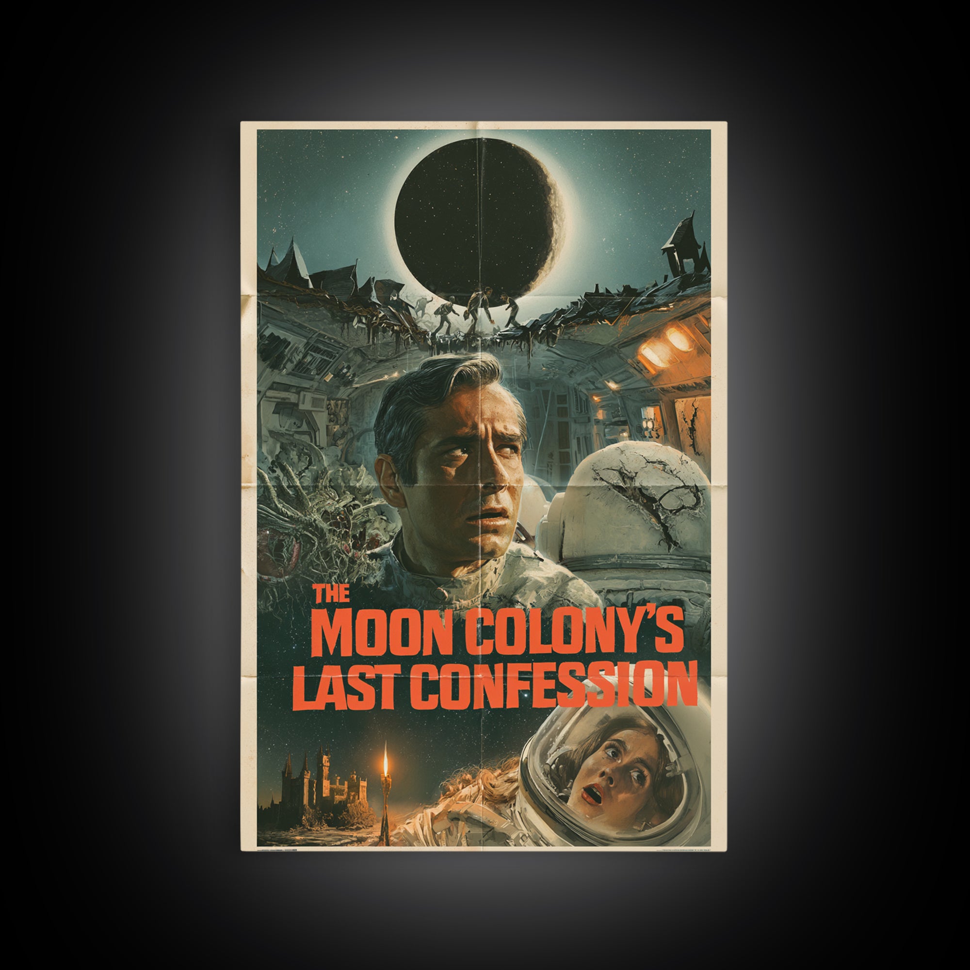 The Moon Colony'S Last Confession, English Language Horror Movie Poster, 1960s Horror Art, Cult Horror Poster, Canvas Print