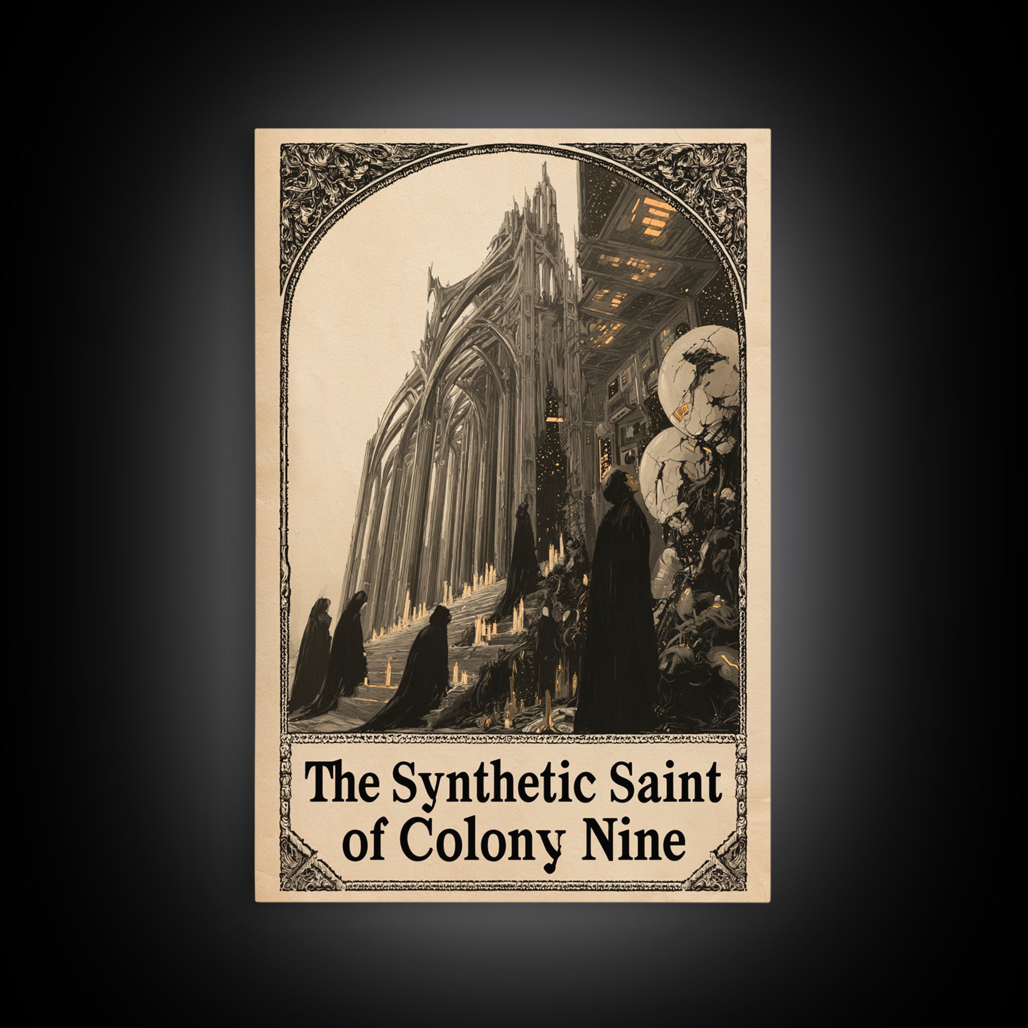 The Synthetic Saint Of Colony Nine, English Language Horror Movie Poster, Decadent Line Art, Gothic Cinema Wall Art